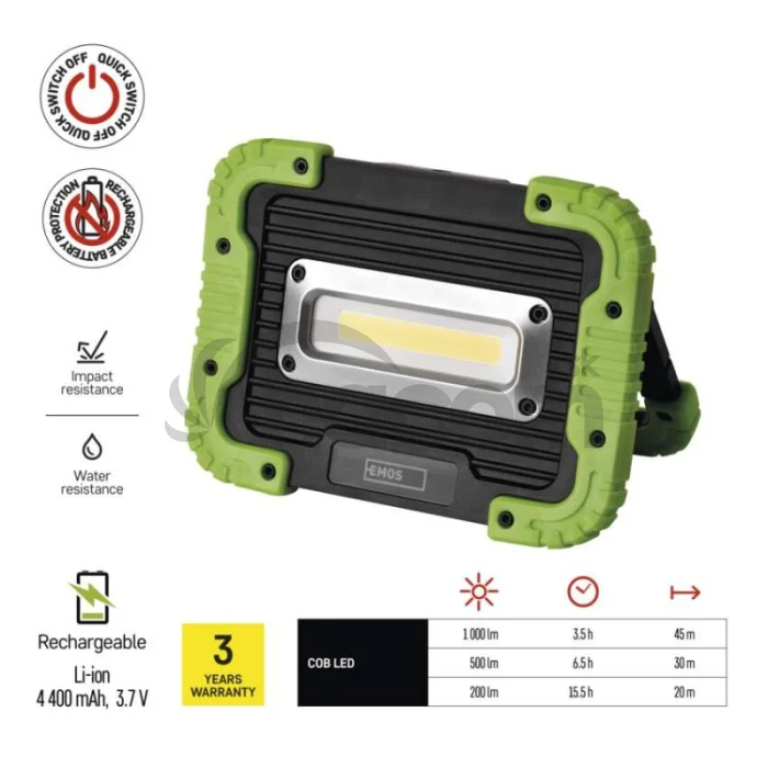 COB LED nabíjací pracovný reflektor P4533, 1000 lm, 4400 mAh