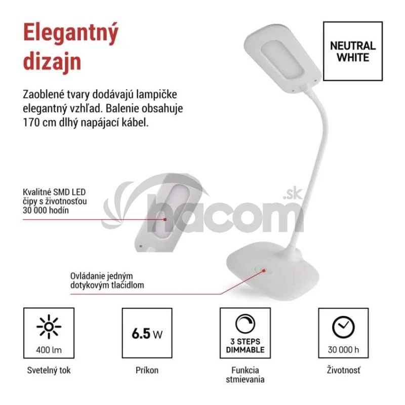 LED stolná lampa STELLA, biela