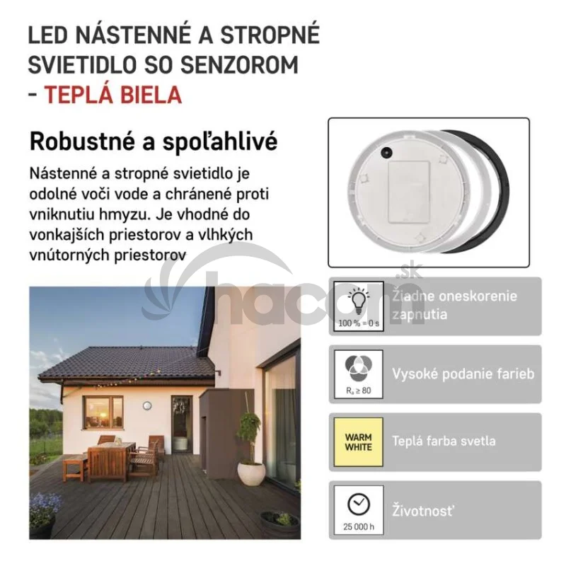 LED prisadené svietidlo ZURI s pohyb. senz., kruhové č/b 14W t.b.