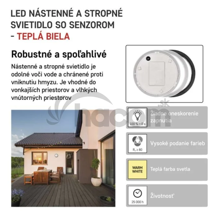 LED prisadené svietidlo ZURI s pohyb. senz., kruhové č/b 14W t.b.