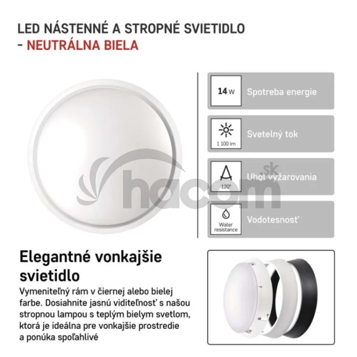 LED prisadené svietidlo ZURI, kruhové č/b 14W neutrálna biela