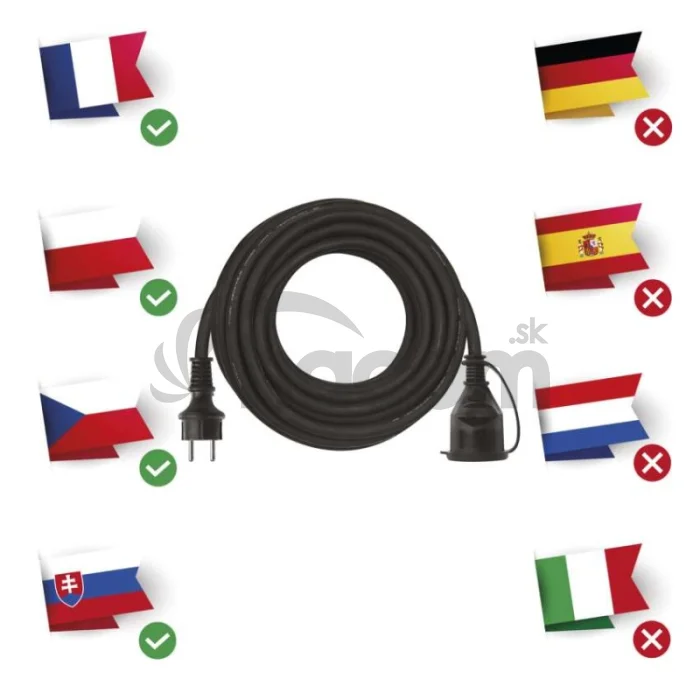 Vonkajší predlžovací kábel 10 m / 1 zásuvka / čierny / guma-neoprén / 230 V / 1,5 mm2