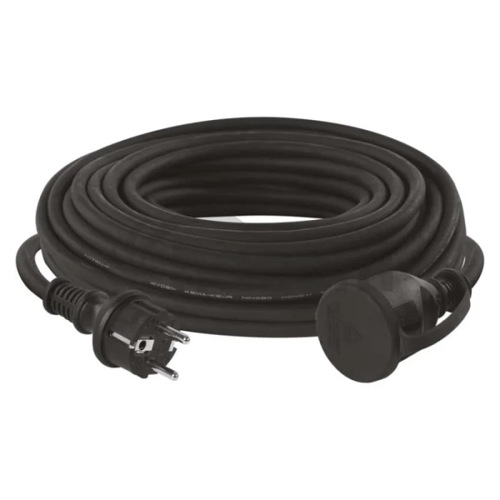 Vonkajší predlžovací kábel 20 m / 1 zásuvka / čierny / guma-neoprén / 230 V / 1,5 mm2