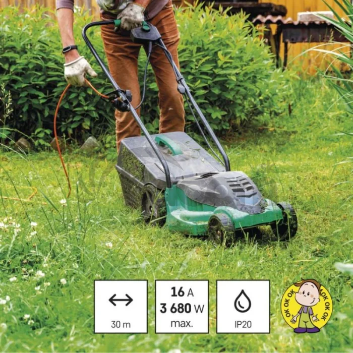 Predlžovací kábel 30 m / 1 zásuvka / oranžový / PVC / 230 V / 1,5 mm2