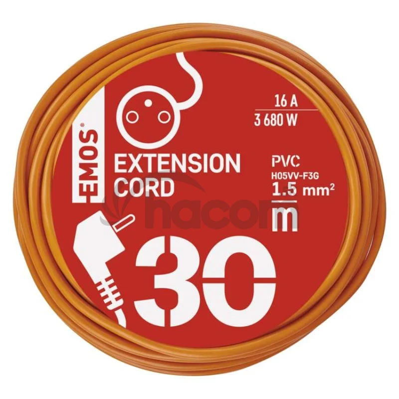 Predlžovací kábel 30 m / 1 zásuvka / oranžový / PVC / 230 V / 1,5 mm2