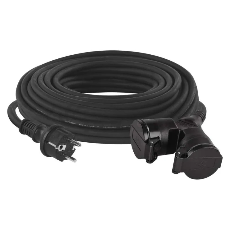 Vonkajší predlžovací kábel 25 m / 2 zásuvky / čierny / guma / 230 V / 1,5 mm2