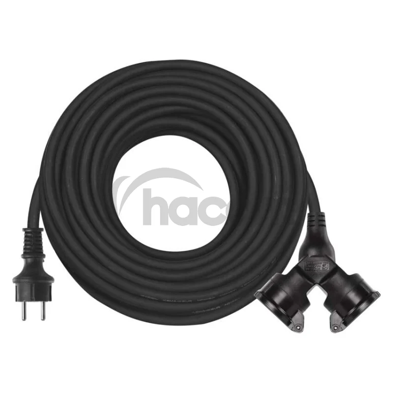 Vonkajší predlžovací kábel 25 m / 2 zásuvky / čierny / guma / 230 V / 1,5 mm2