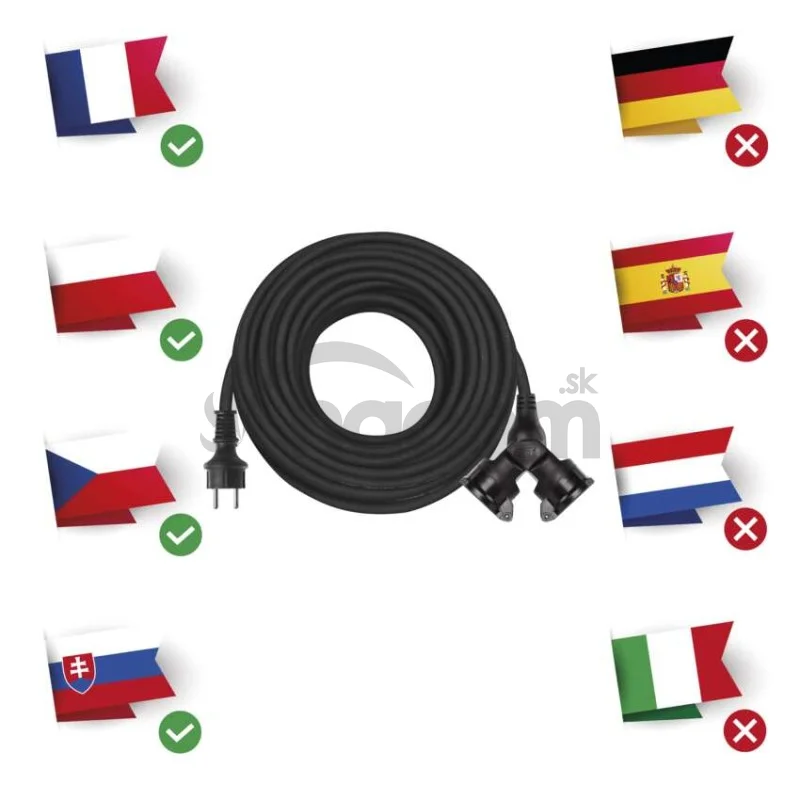 Vonkajší predlžovací kábel 25 m / 2 zásuvky / čierny / guma / 230 V / 1,5 mm2