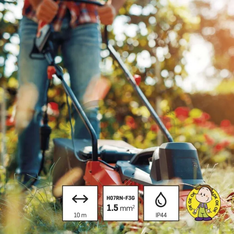 Vonkajší predlžovací kábel 10 m / 1 zásuvka / čierny / guma-neoprén / 230 V / 1,5 mm2