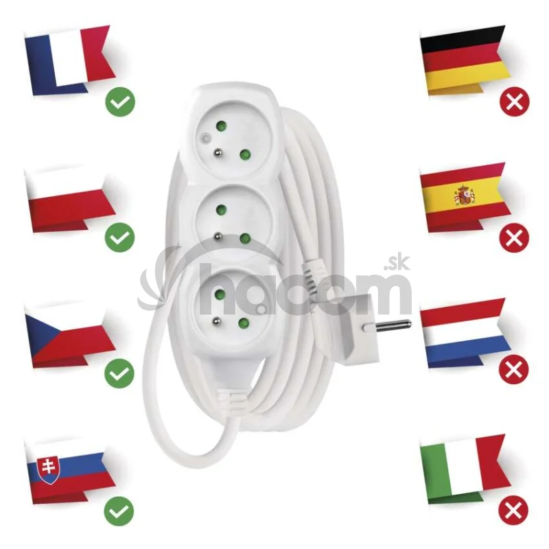 Predlžovací kábel 3 m / 3 zásuvky / biely / PVC / 1,5 mm2