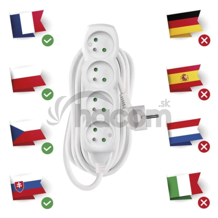 Predlžovací kábel 7 m / 4 zásuvky / biely / PVC / 1 mm2