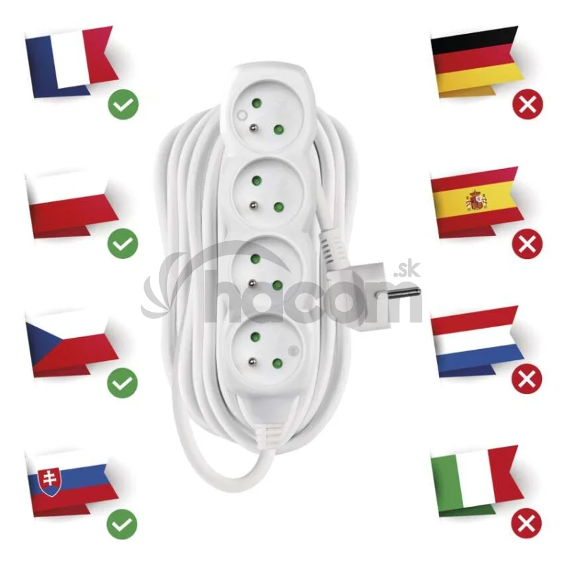 Predlžovací kábel 10 m / 4 zásuvky / biely / PVC / 1 mm2
