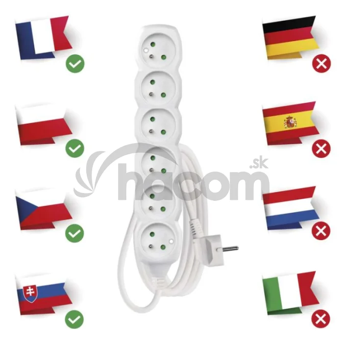 Predlžovací kábel 3 m / 6 zásuviek / biely / PVC / 1 mm2