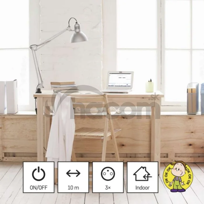 Predlžovací kábel 10 m / 3 zásuvky / s vypínačom / biely / PVC / 1 mm2