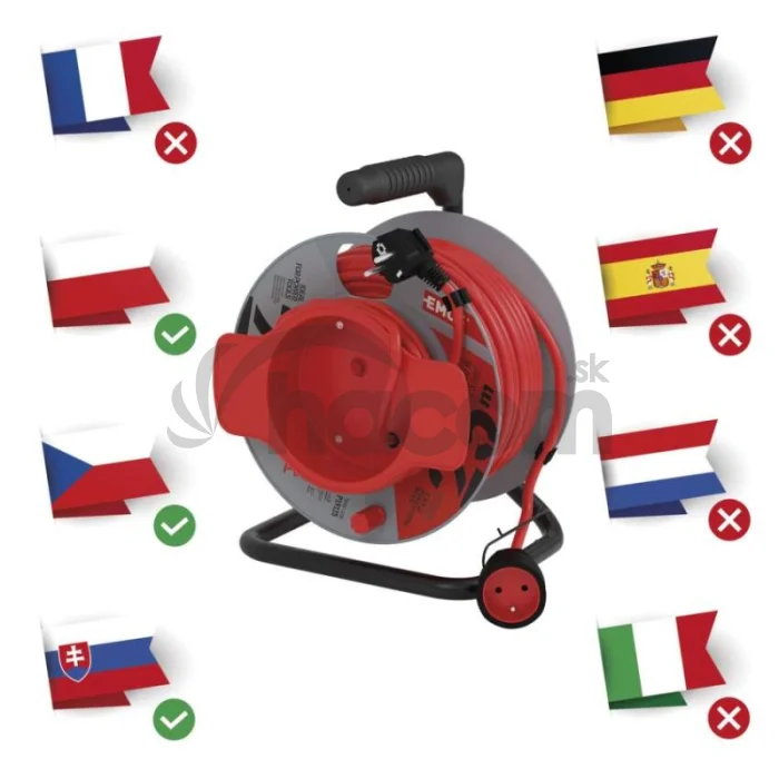 Predlžovací kábel na bubne 25 m / 1 zásuvka / červený / PVC / 230 V / 1,5 mm2