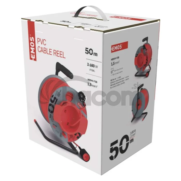 Predlžovací kábel na bubne 50 m / 1 zásuvka / červený / PVC / 230 V / 1,5 mm2