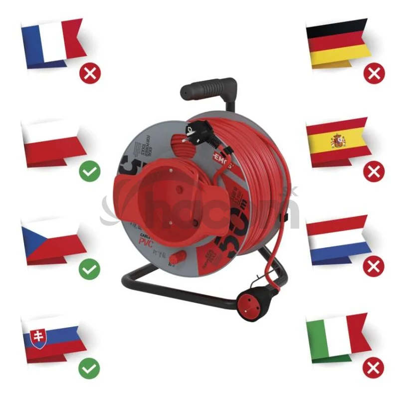 Predlžovací kábel na bubne 50 m / 1 zásuvka / červený / PVC / 230 V / 1,5 mm2