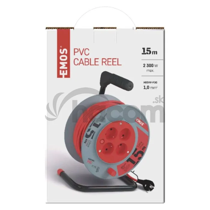 Predlžovací kábel na bubne 15 m / 4 zásuvky / červený / PVC / 230 V / 1 mm2