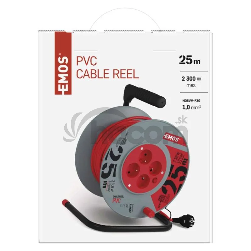 Predlžovací kábel na bubne 25 m / 4 zásuvky / červený / PVC / 230 V / 1 mm2