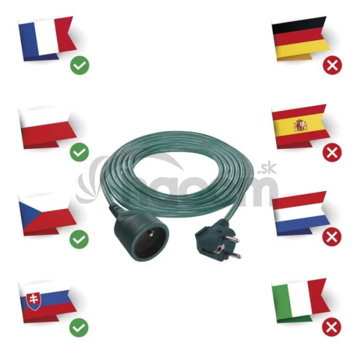 Predlžovací kábel 5 m / 1 zásuvka / zelený / PVC / 1 mm2