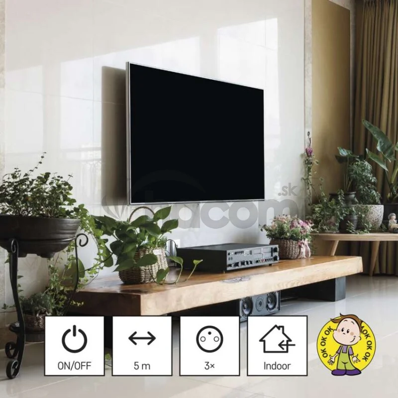 Predlžovací kábel 5 m / 3 zásuvky / s vypínačom / čierny / PVC / 1 mm2