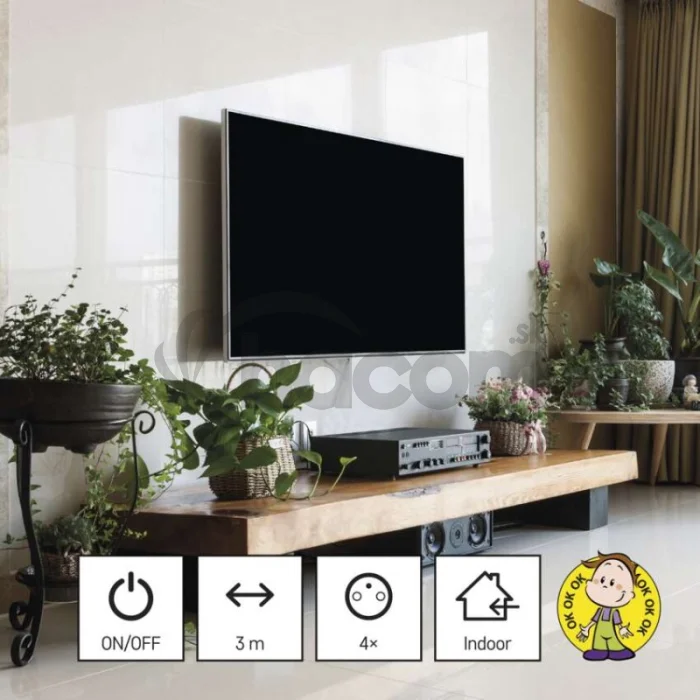 Predlžovací kábel 3 m / 4 zásuvky / s vypínačom / čierny / PVC / 1,5 mm2