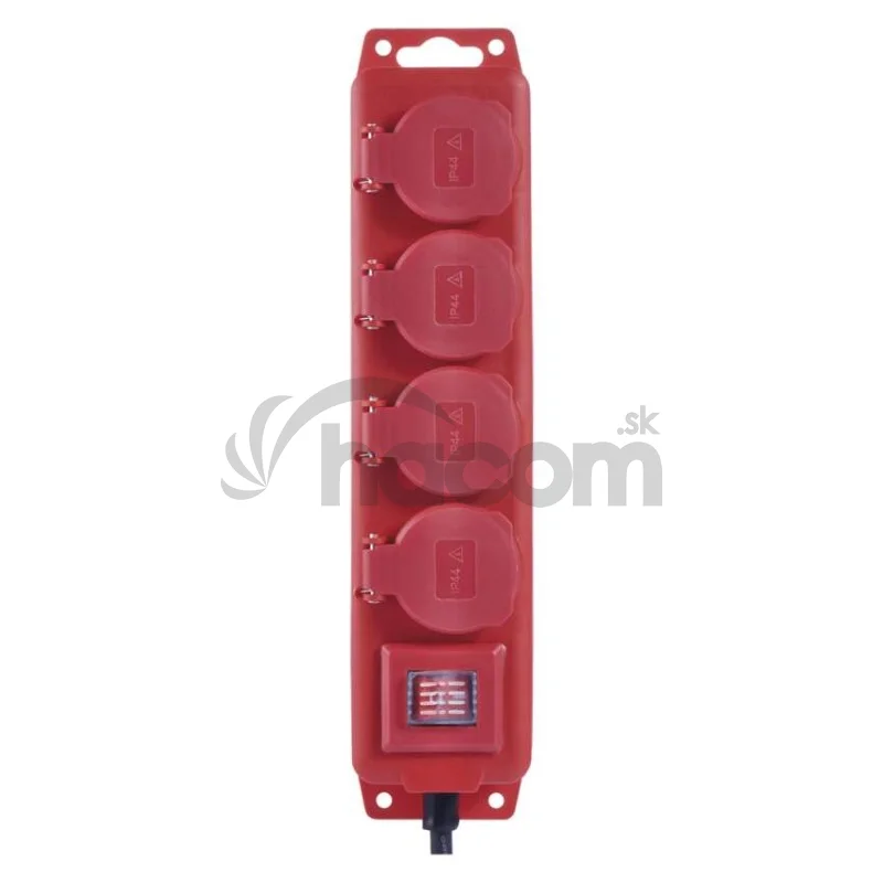 Predlžovací kábel 5 m / 4 zásuvky / s vypínačom / čierno-červený / guma-neoprén / 1,5 mm2