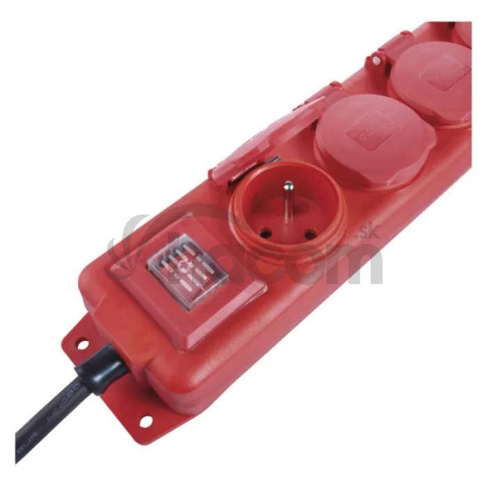 Predlžovací kábel 5 m / 4 zásuvky / s vypínačom / čierno-červený / guma-neoprén / 1,5 mm2