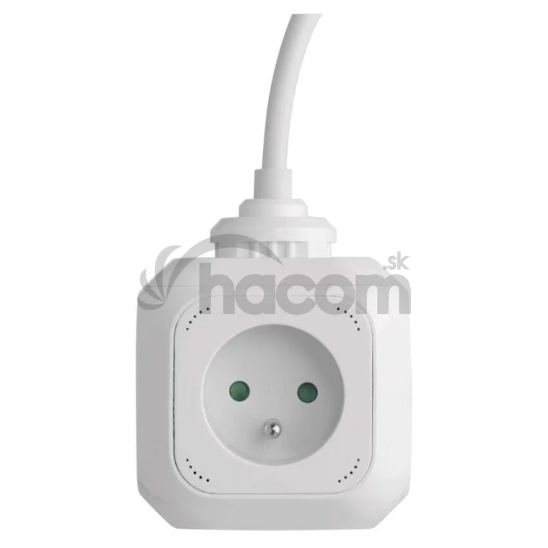 Predlžovací kábel - kocka 1,9 m / 4 zásuvky / biely / PVC / s USB / 1 mm2