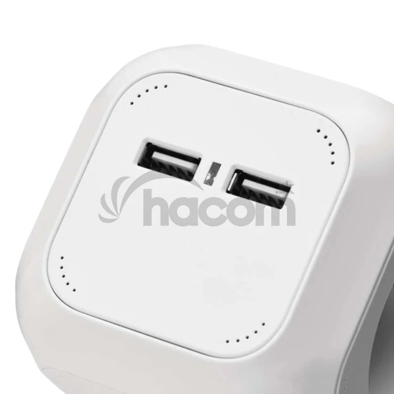 Predlžovací kábel - kocka 1,9 m / 4 zásuvky / biely / PVC / s USB / 1 mm2