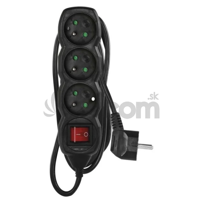 Predlžovací kábel 1,5 m / 3 zásuvky / s vypínačom / čierny / PVC / 1 mm2