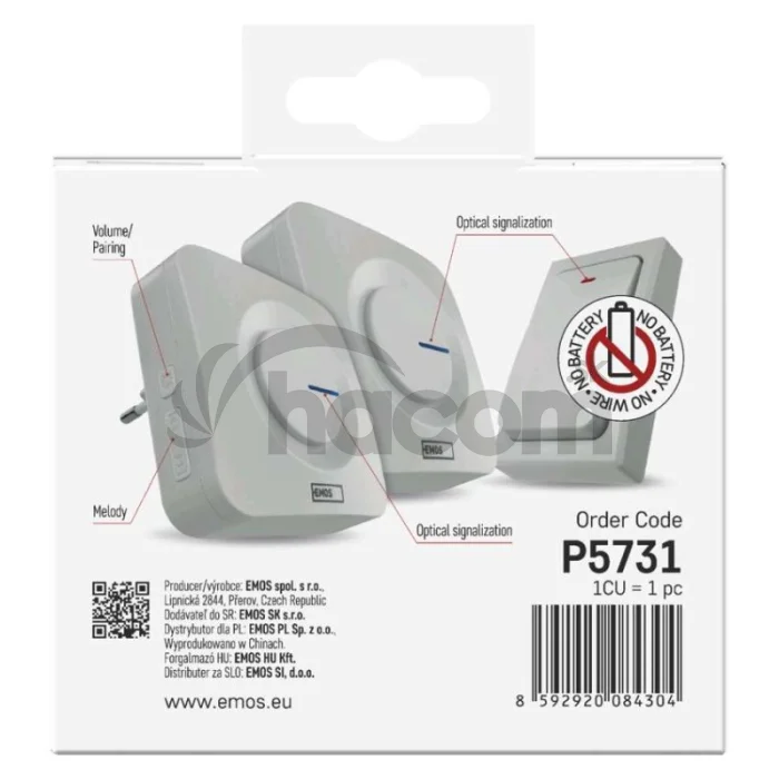 Domový bezdrôtový zvonček bez baterie P5731 do zásuvky