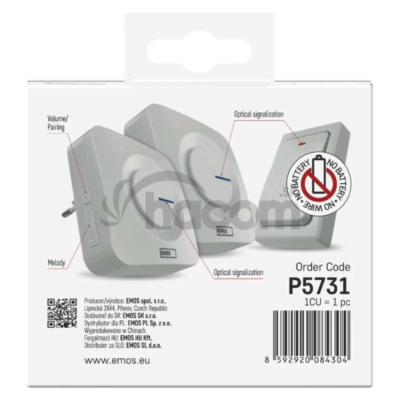 Domový bezdrôtový zvonček bez baterie P5731 do zásuvky