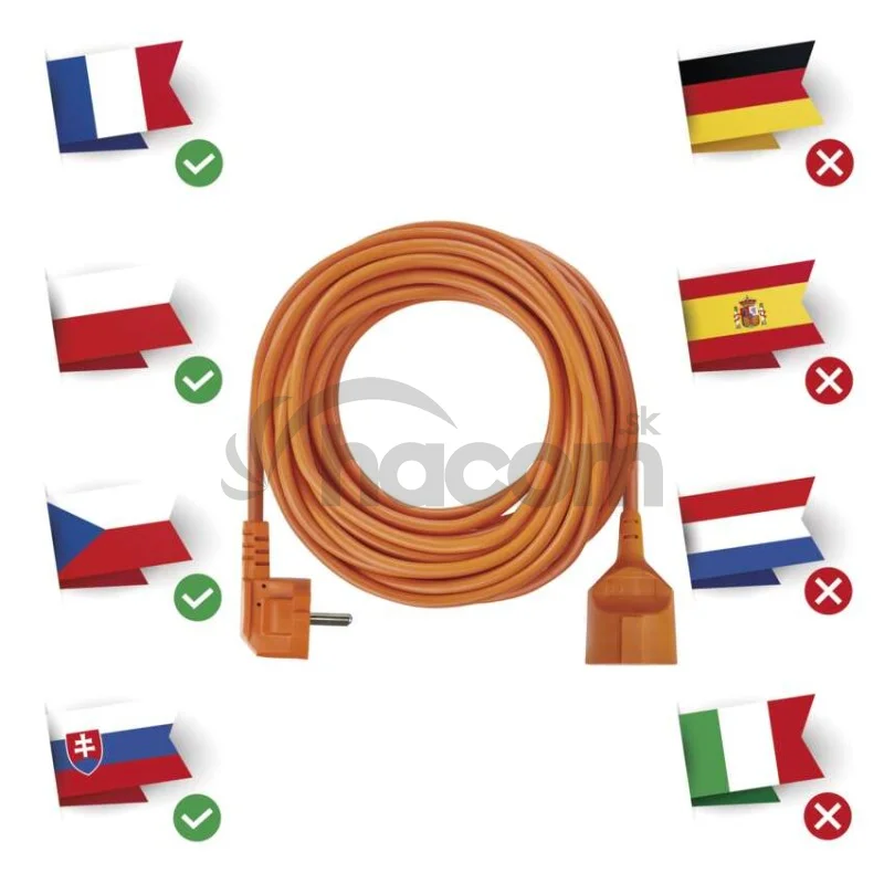 Predlžovací kábel 20 m / 1 zásuvka / oranžový / PVC / 230 V / 1,5 mm2
