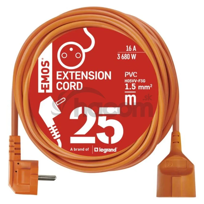 Predlžovací kábel 25 m / 1 zásuvka / oranžový / PVC / 230 V / 1,5 mm2