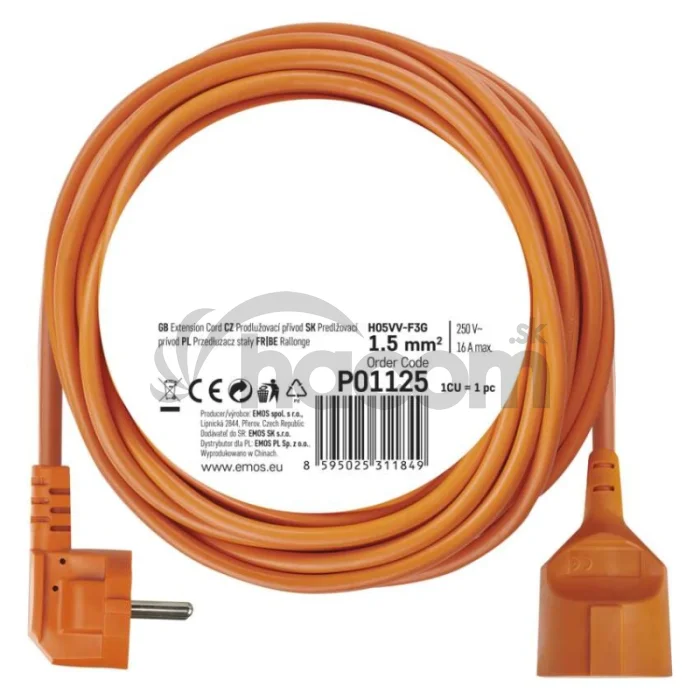 Predlžovací kábel 25 m / 1 zásuvka / oranžový / PVC / 230 V / 1,5 mm2