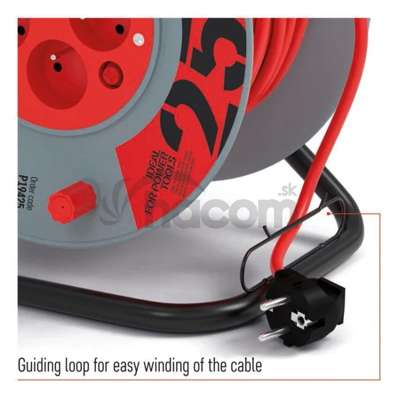 Predlžovací kábel na bubne 25 m / 4 zásuvky / červený / PVC / 230 V / 1,5 mm2
