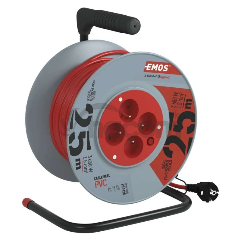 Predlžovací kábel na bubne 25 m / 4 zásuvky / červený / PVC / 230 V / 1,5 mm2
