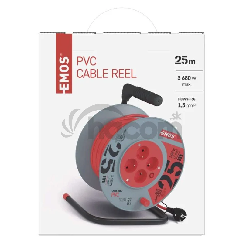 Predlžovací kábel na bubne 25 m / 4 zásuvky / červený / PVC / 230 V / 1,5 mm2