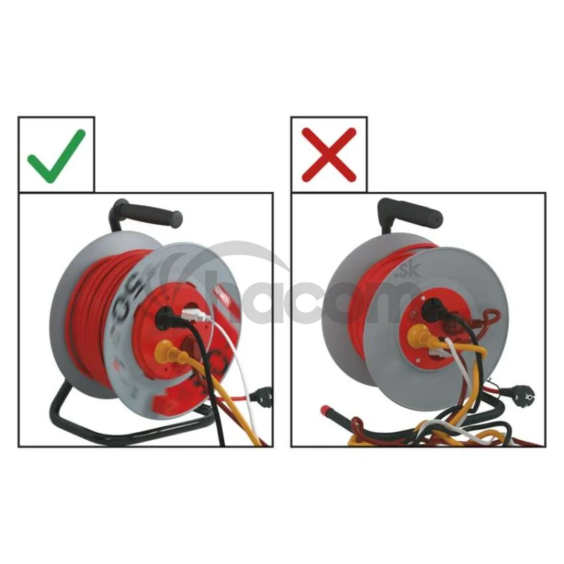 Predlžovací kábel na bubne 50 m / pevný stred / 4 zásuvky / červený / PVC / 230 V / 1,5mm2