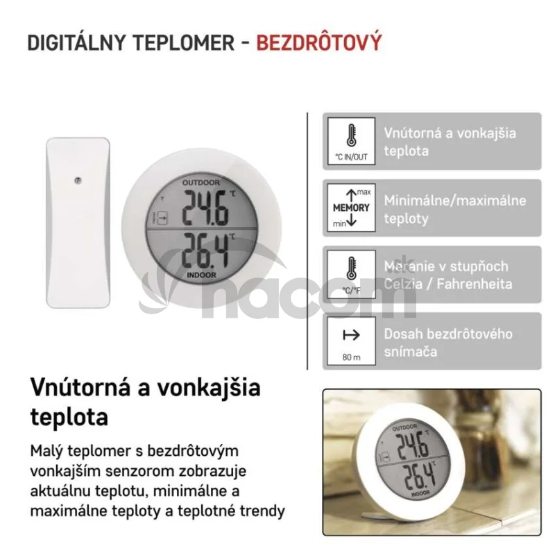 Digitálny teplomer, bezdrôtový snímač E0129
