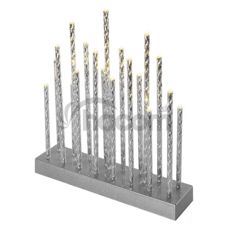 LED svietnik strieborný, 28,5 cm, 3x AA, vnútorný, teplá biela, časovač