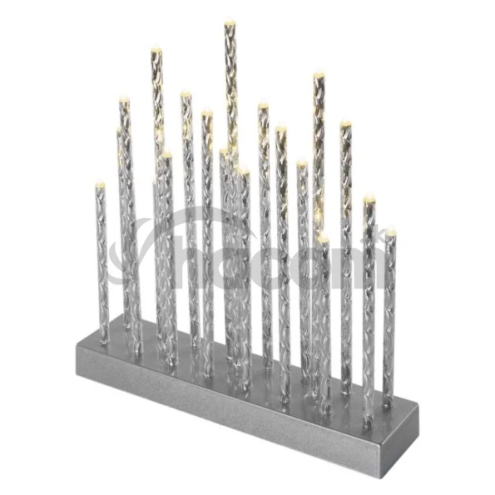 LED svietnik strieborný, 28,5 cm, 3x AA, vnútorný, teplá biela, časovač