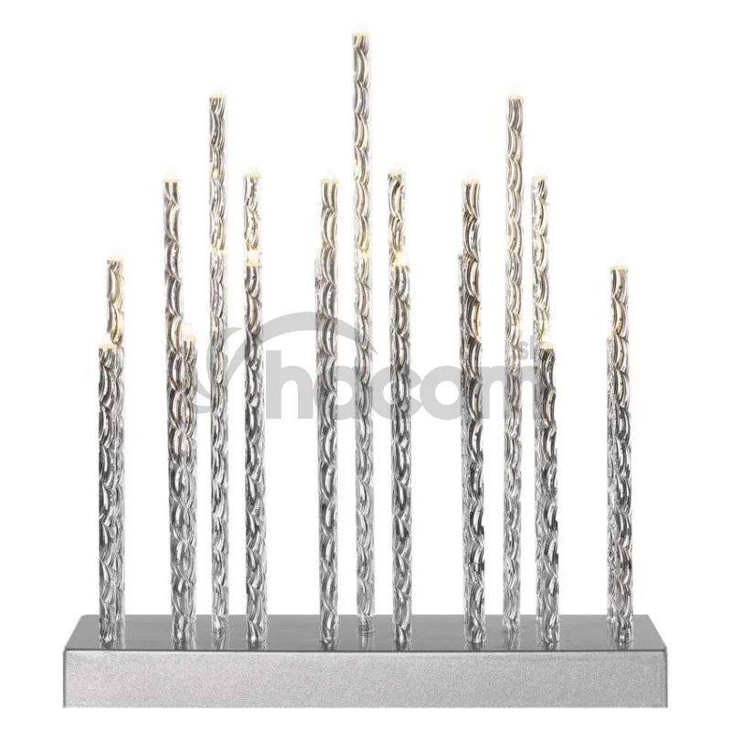 LED svietnik strieborný, 28,5 cm, 3x AA, vnútorný, teplá biela, časovač