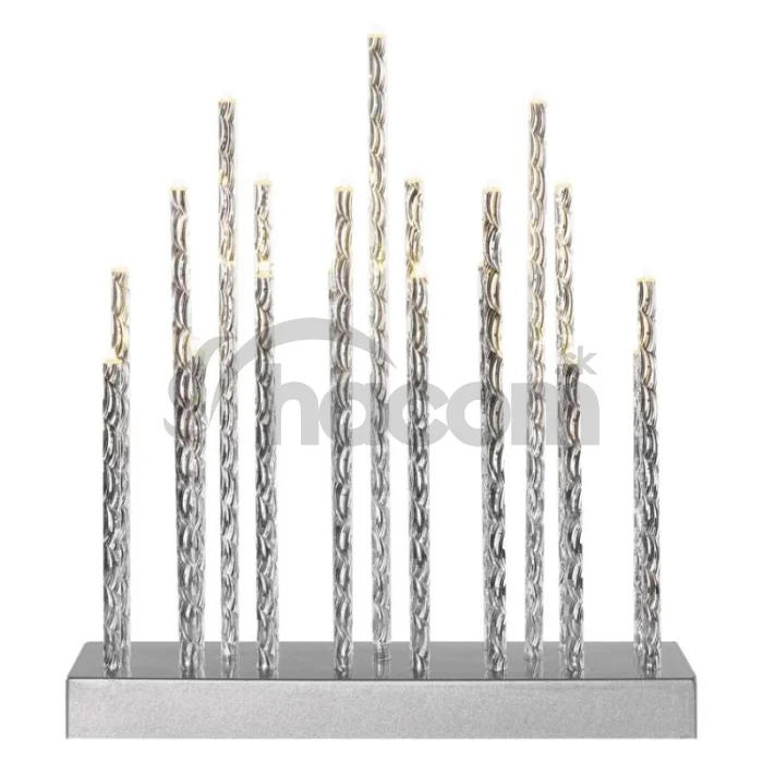 LED svietnik strieborný, 28,5 cm, 3x AA, vnútorný, teplá biela, časovač