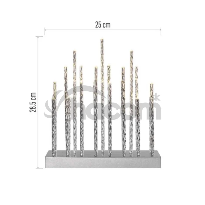 LED svietnik strieborný, 28,5 cm, 3x AA, vnútorný, teplá biela, časovač