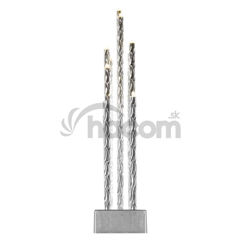 LED svietnik strieborný, 28,5 cm, 3x AA, vnútorný, teplá biela, časovač