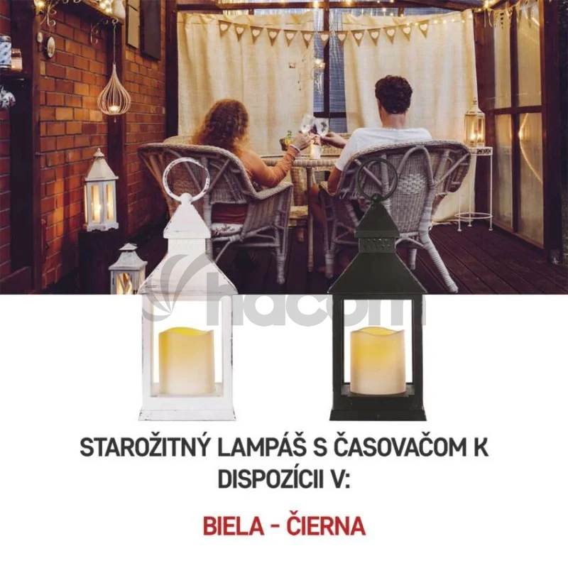 LED dekorácia – lampáš antik čierna blikajúca, 3x AAA, vnútorný, vintage, časovač