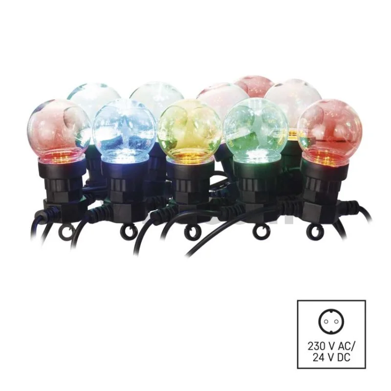LED svetelná reťaz – 10x párty žiarovky, 5 m, vonkajšia aj vnútorná, multicolor