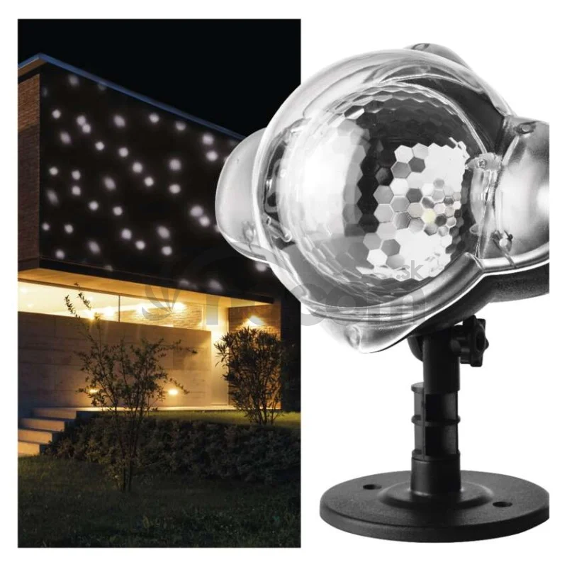 LED dekoratívny projektor – padajúce vločky, vonkajší aj vnútorný, biela
